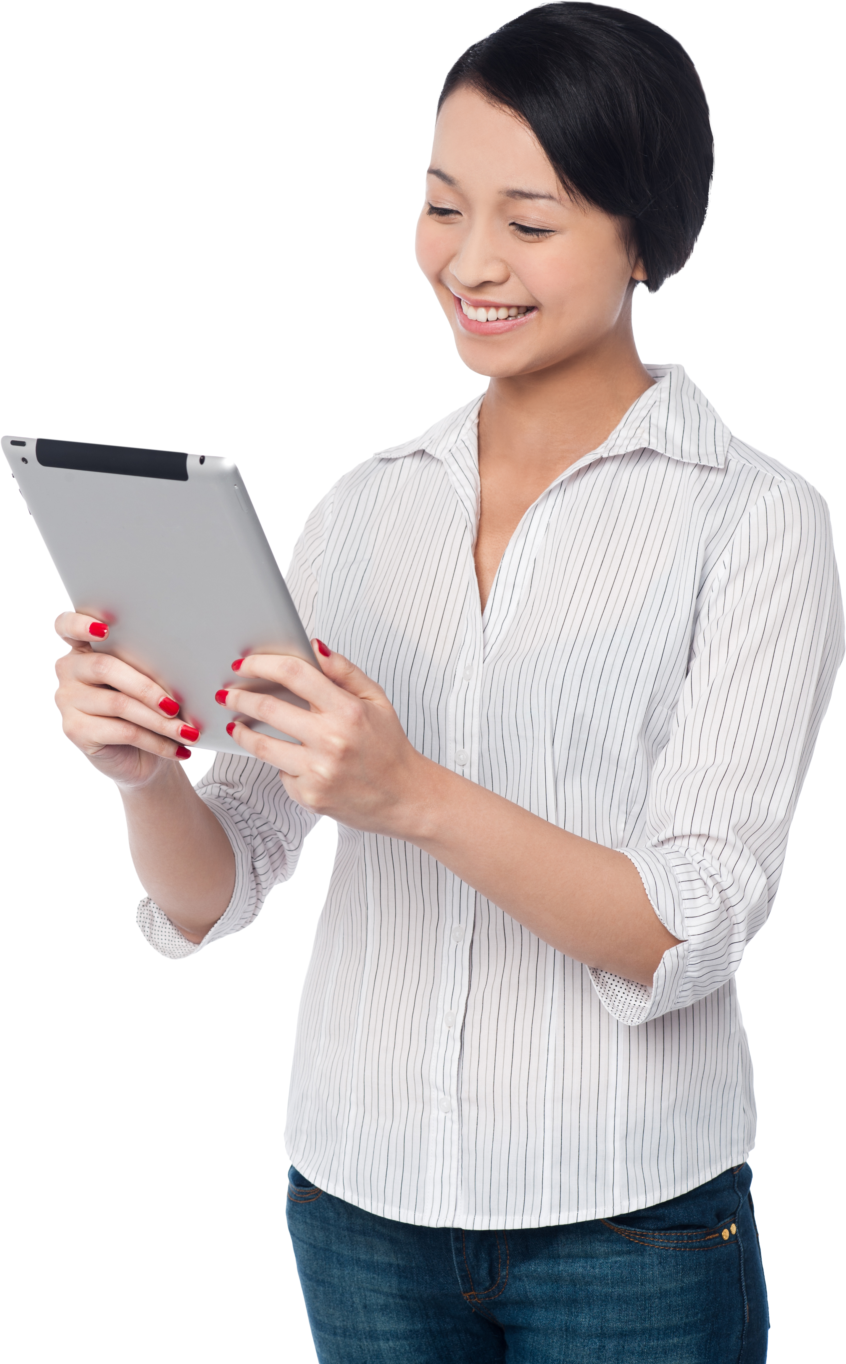 Woman Holding Ipad Png Image - Women Using Mobile Png (3200x4809), Png Download