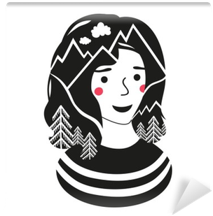 Vector Illustration With Girl, Pine Forest And Mountains - Montana's Bbq & Bar (400x400), Png Download