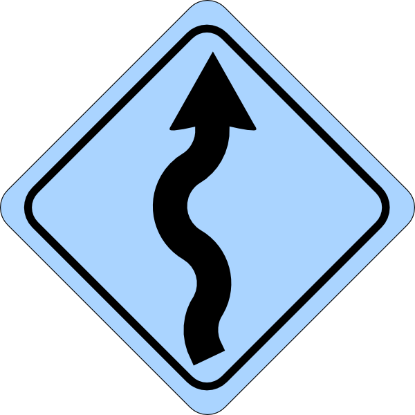Blue Curvy Road Ahead Sign Clip Art - Curvy Road Sign Png (600x600), Png Download