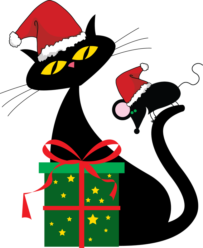 Christmas Cats Clipart Clipart Transparent Library - Christmas Clip Art Cat (651x796), Png Download