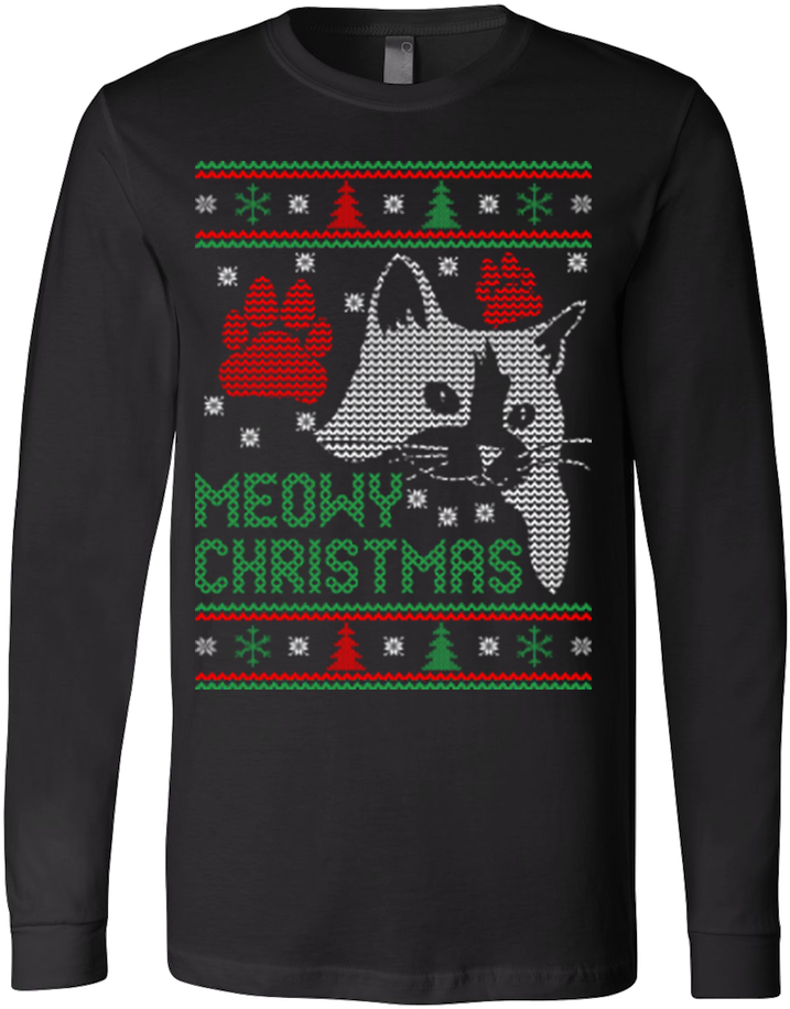Meowy Christmas Cat Ugly Christmas Sweater Xmas - Best Gift - Ugly Meowy Christmas Hoodie/t-shirt/mug (1000x1000), Png Download