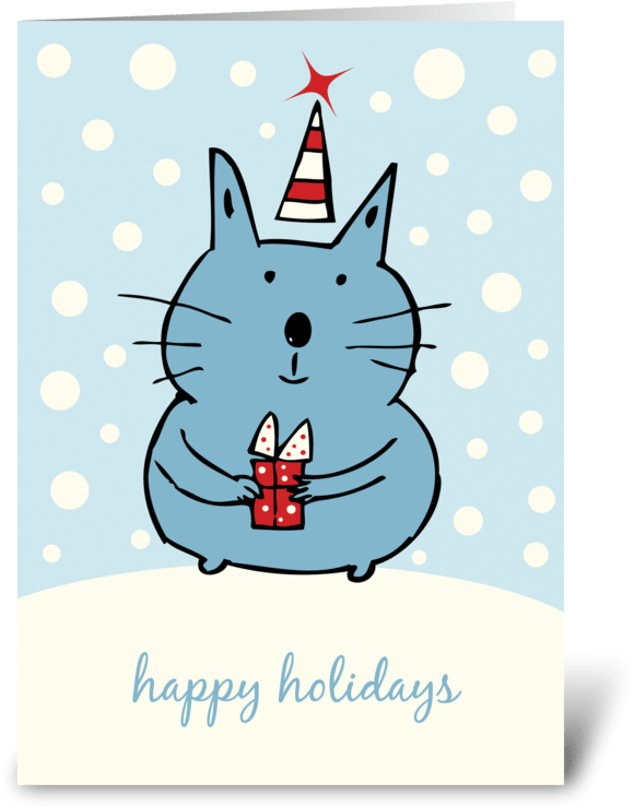 Cute Christmas Cat Greeting Card - Happy Birthday (700x792), Png Download