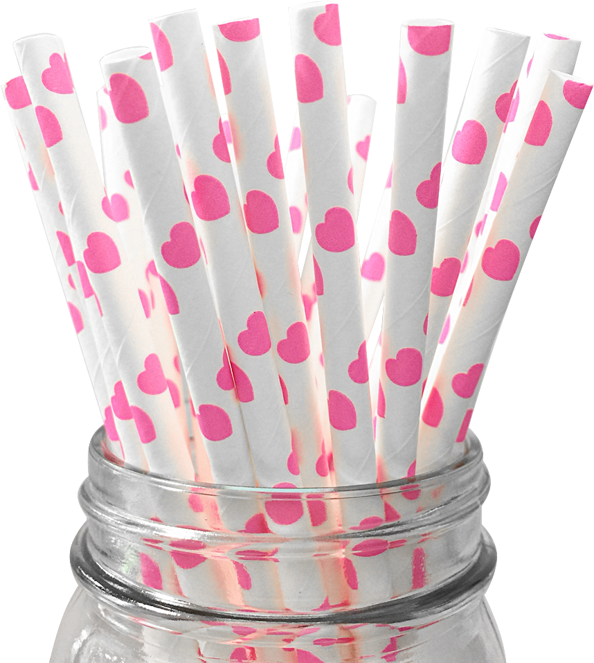 Hot Pink Hearts 25pc Paper Straws - Paper (1000x1000), Png Download