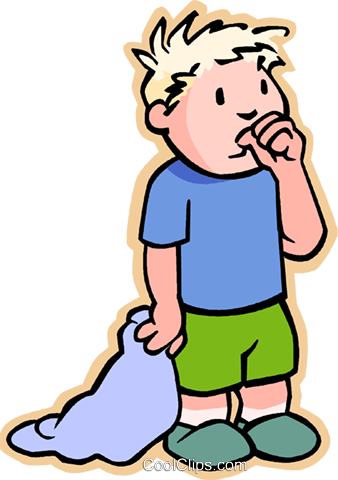 Boy With Security Blanket, Sucking Thumb Royalty Free - Thumbsucking Clipart Png (338x480), Png Download
