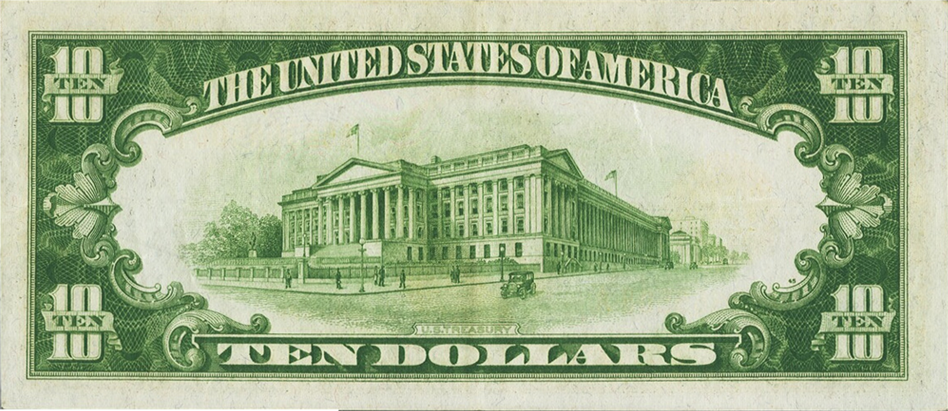$10 1928 Gold Certificate - 10 Dollar Bill 1950 (3282x1635), Png Download