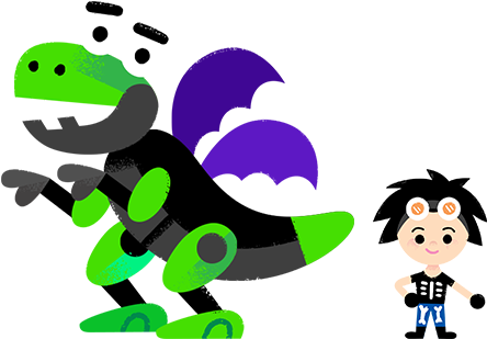 Rusty Rivets And Botasaur Halloween Character Designs - Cartoon (500x350), Png Download