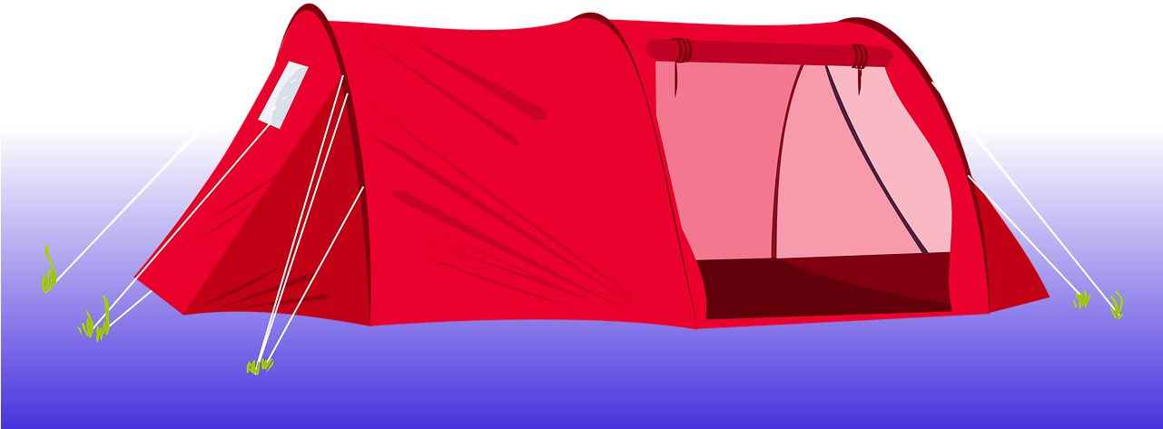 Vacation, Tent Camping Red Clip Art Camping Tent Cam - Red Tent Clipart (1280x556), Png Download