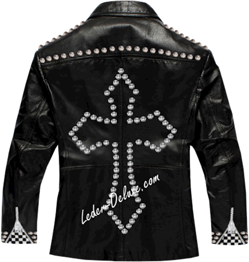 Men's Leather Goth Jacket With Stud Rivets Tj74 - Blouson En Cuire Clouter Hommes (933x1260), Png Download