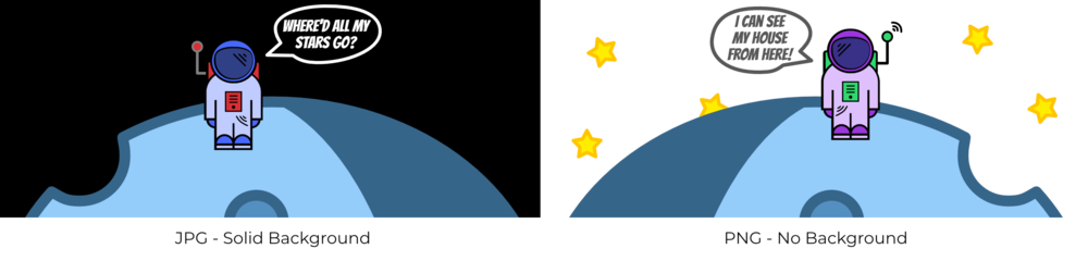 Two Illustrated Astronaut Characters Standing On Separate - Graphic Design (1000x240), Png Download