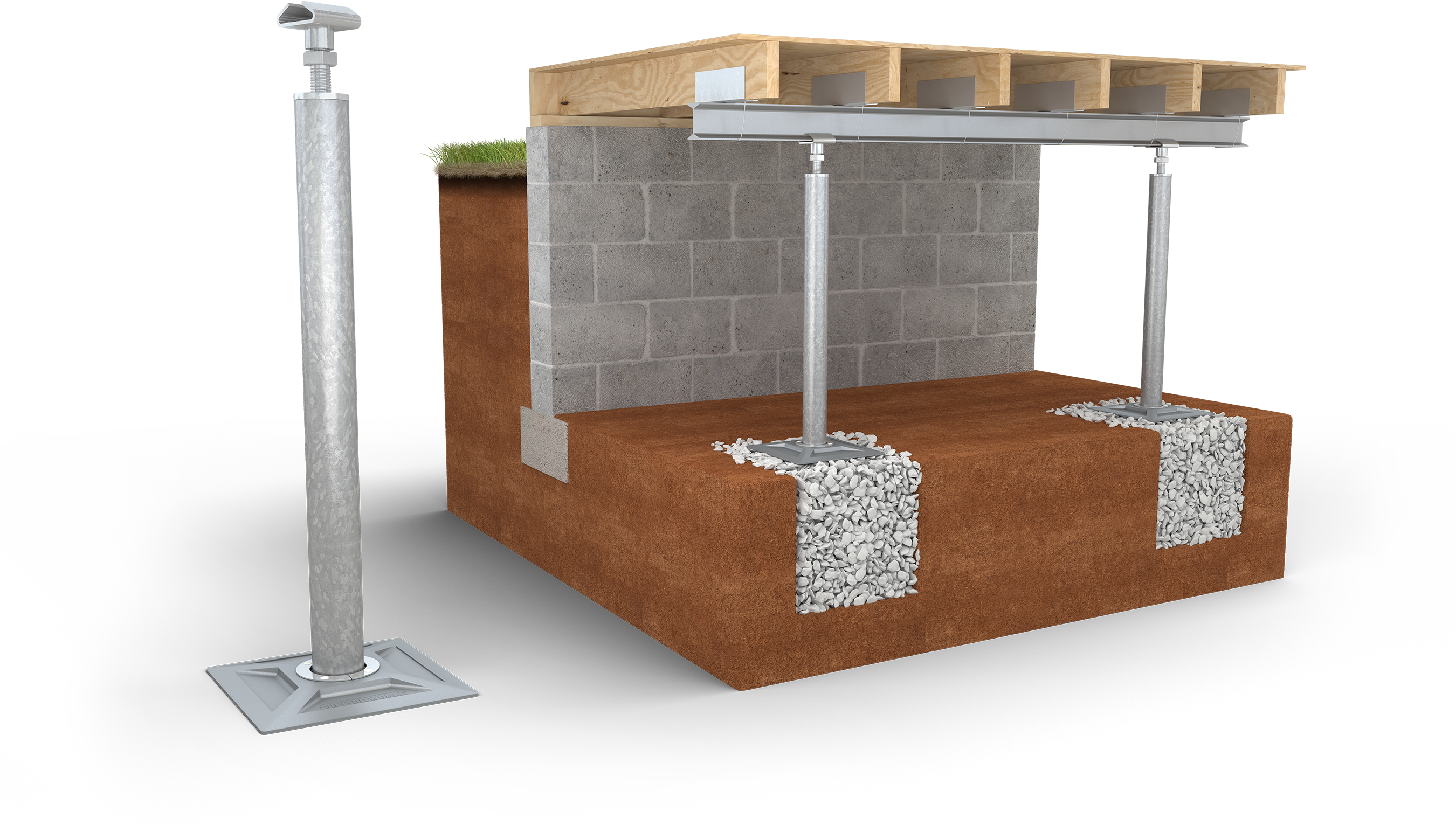 Steel Columns Are Secured To The Beams Or Joists In - Crawl Space Steel Beams (2700x1575), Png Download