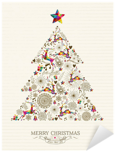 Vintage Christmas Tree Greeting Card Sticker • Pixers® - Vintage Retro Christmas Tree (400x400), Png Download