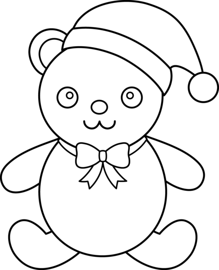 Teddy Bear Black And White Christmas Clipart Black - Teddy Bear Outline (447x550), Png Download