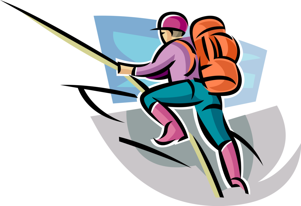 Vector Illustration Of Mountain Climber Climbs Steep - Mountaineer (1021x700), Png Download
