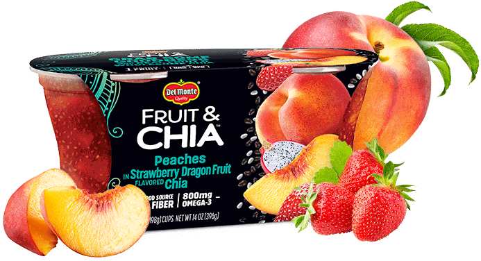 Fruit & Chia™ Peaches In Strawberry Dragon Fruit Flavored - Del Monte Fruit & Chia, 14 Oz (1050x500), Png Download