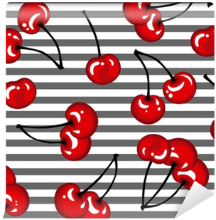 Cherry Berry Seamless Pattern On Striped Background - Illustration (400x400), Png Download
