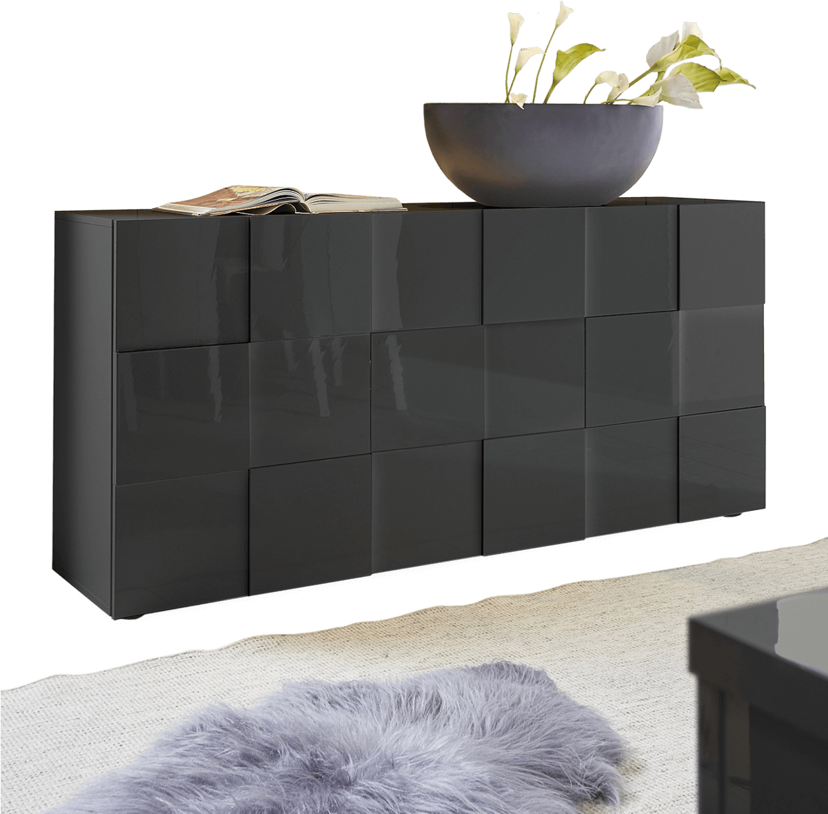 Dama - Monica Italian Made Designer Grey Gloss Sideboard (1200x1333), Png Download