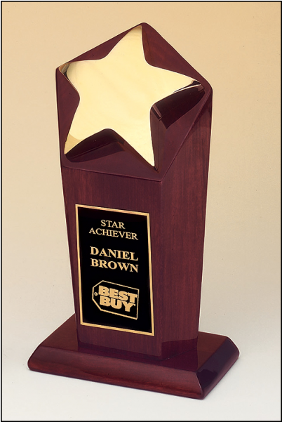 Gold Star Rosewood Podium Trophy (600x600), Png Download