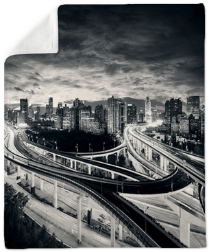 Shanghai City At Sunset With Light Trails Plush Blanket - Designart 'dark Shanghai City' Cityscape Photography (400x400), Png Download