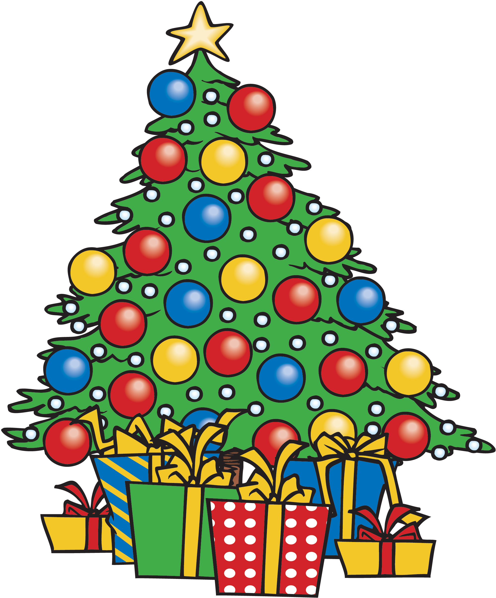 Happy Holidays To All - Cartoon Christmas Tree With Presents (2000x2412), Png Download