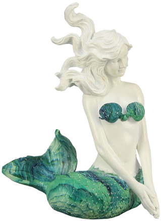 Sitting Mermaid With Green Swirl Tail Figurine - Mermaid (378x500), Png Download