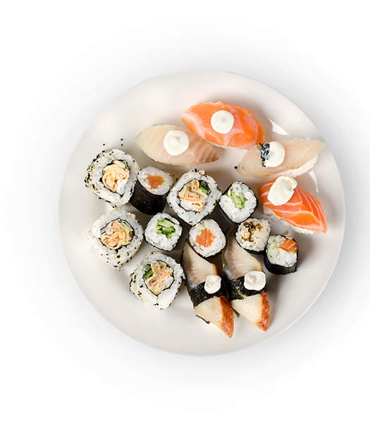 Meals On Demand - Sushi Rolls On Plate (525x598), Png Download