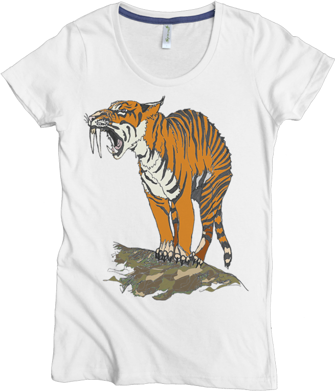 Sabertooth Tiger Printed On Women's Favorite Crew (792x782), Png Download
