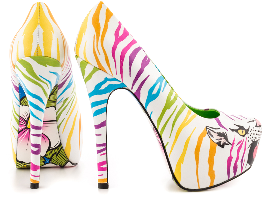 Bald Hairstyles - Clara White Multi Tiger High Heel Platform Pumps (900x900), Png Download