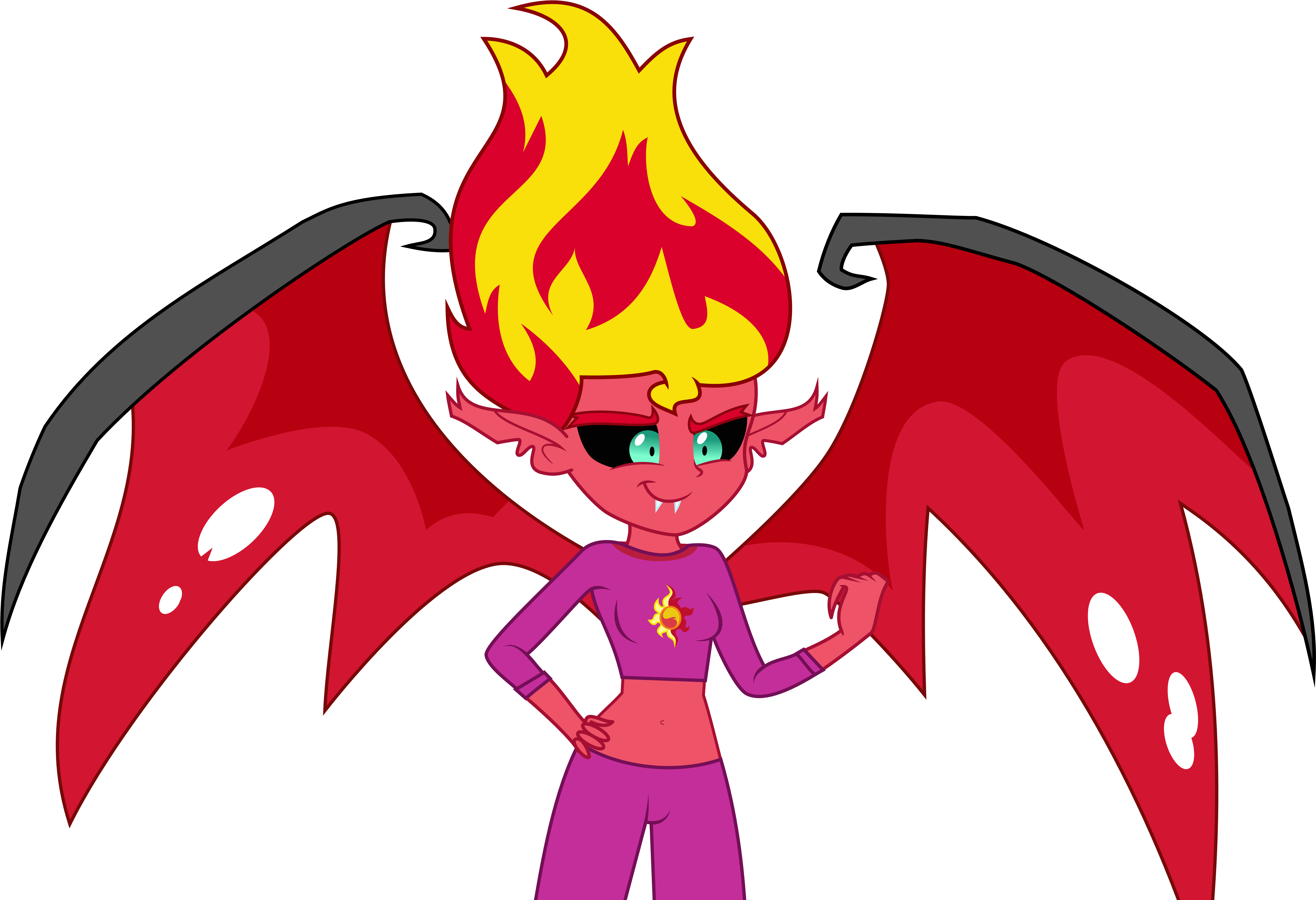 Ponyalfonso, Bat Wings, Belly Button, Breasts, Clothes, - Demon Mlp Equestria Girls Sunset Shimmer (8101x5500), Png Download