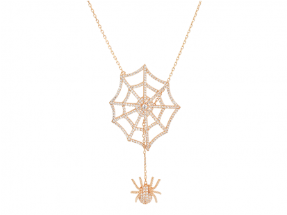 Spider And Web Elevator Pendant Rose Gold Vermeil White - Necklace (412x412), Png Download