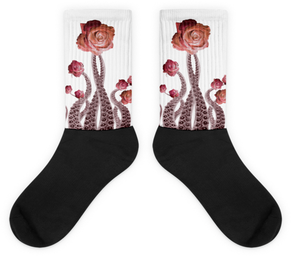 Pink Rose And Octopus Tentacle Surreal Socks - Sock (600x600), Png Download