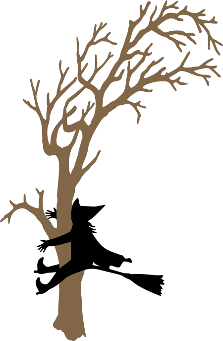 Witch Crash2 - Pumpkin Carving Stencils Trees (450x687), Png Download