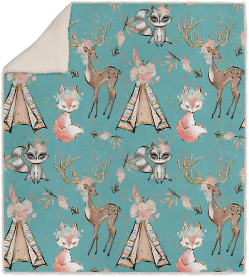Woodland Animals Boho Sherpa Fleece Blanket - Blanket (700x700), Png Download