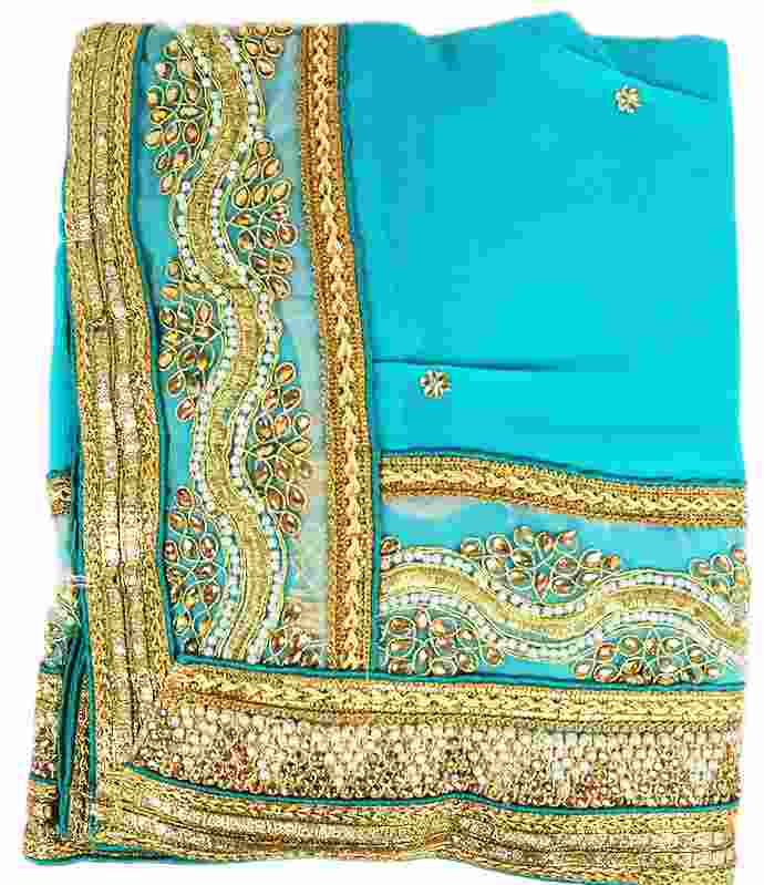 Sky Blue Designer Embroidery Saree With Stone Work - Blue (690x799), Png Download