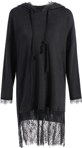 Mujer Encapuchado Panel Encaje Largo Suelto - Dress (600x600), Png Download