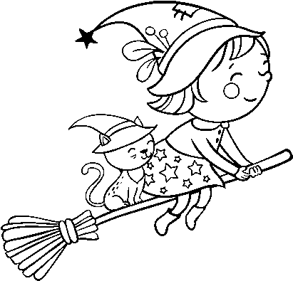 Dibujo De Brujita Volando Con Su Escoba Para Colorear - Dessin Halloween A Imprimer (600x470), Png Download