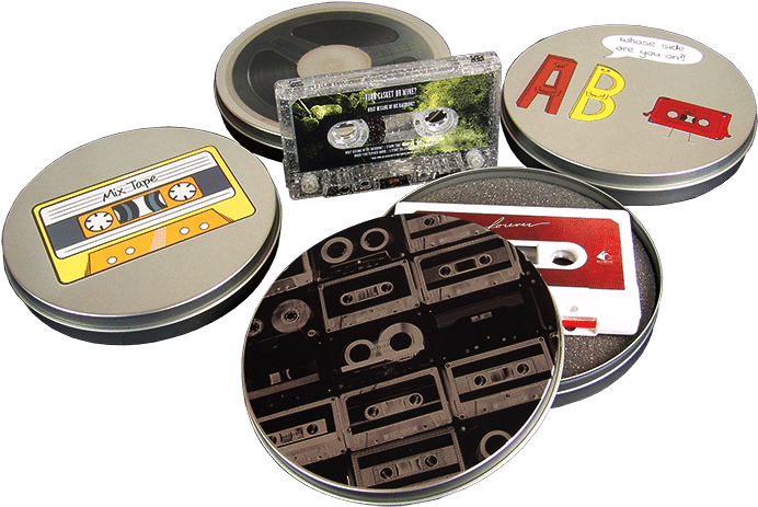 Cassette Tape Metal Circular Tins - Cassette Tape (700x471), Png Download