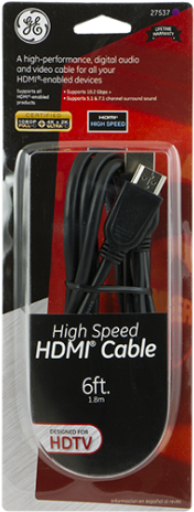 Ge Hdmi Cable, 6ft, Basic In Package Image - Ge Hdmi Cable, 6ft, Basic - 030878275378 (555x555), Png Download