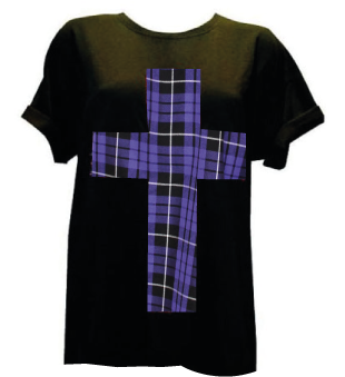 Pretty Disturbia Black Rockabilly Purple Tartan Cross - Tartan (372x467), Png Download