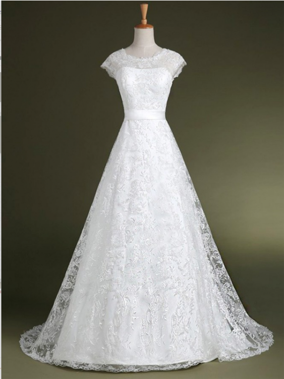 White Wedding Dress, Lace Wedding Dress, Lace White - Wedding Dress (750x750), Png Download