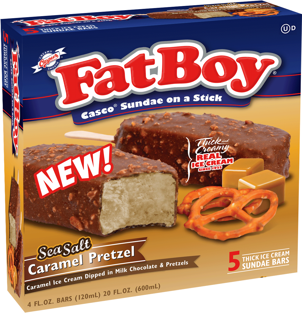 Caramel Pretzel Sundae Casco® - Fat Boy Caramel Pretzel Ice Cream Bars - 5 Pack, 4 (1839x1383), Png Download