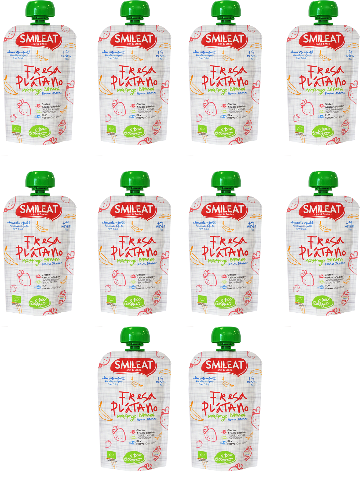Packs Fresa Y Platano - Pouch De Fresa Y Platano Ecológico Smileat 100 G (1904x2848), Png Download