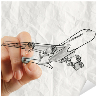 Vinilo Pixerstick Mano Avión De Dibujo Con El Fondo - Drawing (400x400), Png Download