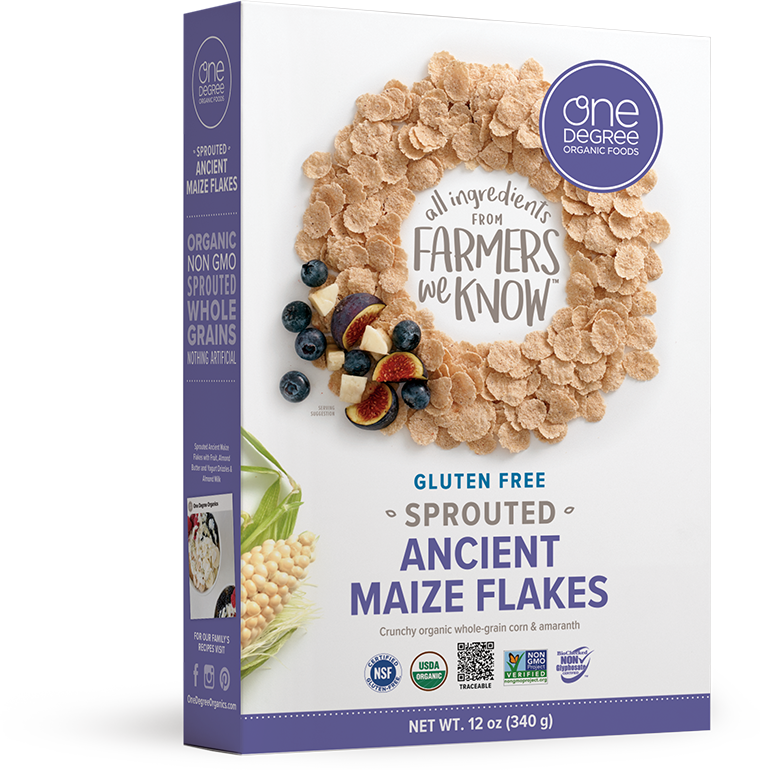 Sprouted Ancient Maize Flakes - One Degree Organic Foods Veganic Sprouted Ancient Maize (760x770), Png Download