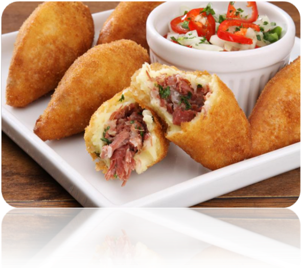 50 Coxinha De Carne Seca Ja Fritas - Carne Seca Bolinho De Mandioca (600x524), Png Download
