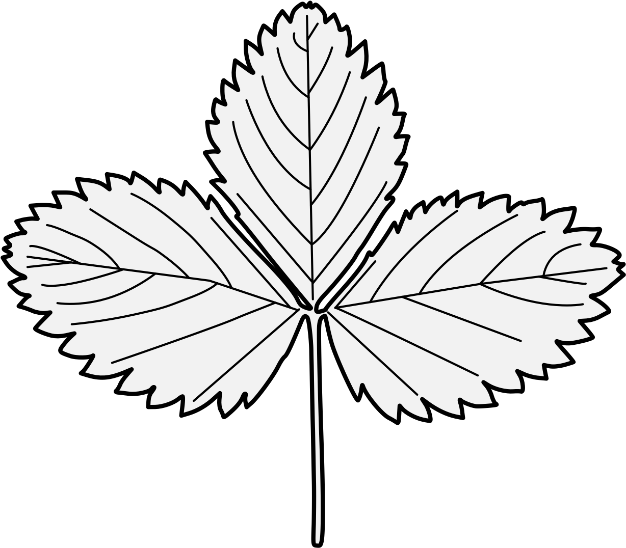 3 Strawberry Leaves - Strawberry Leaves Black And White (1237x1087), Png Download