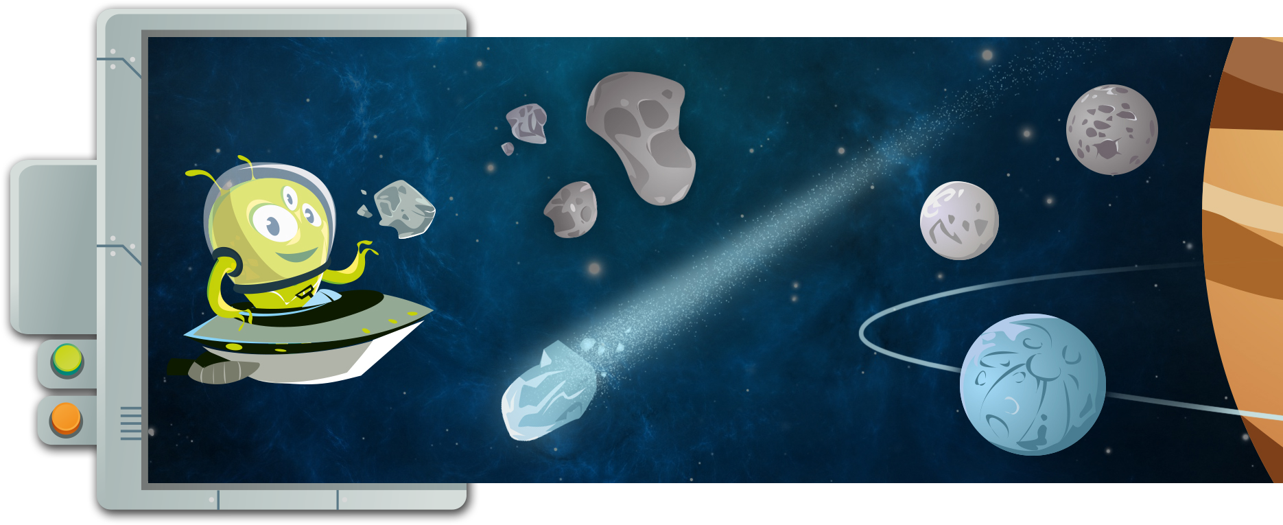 Some Of These Bodies Also Revolve Around The Planets, - Computer Monitor (1875x784), Png Download