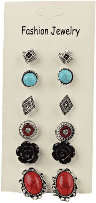 Zaful 6 Pares De Pendientes De Perno Surtido De Boho - Cheap Women Earring Vintage 6 Pairs Of Boho Faux Gem (558x744), Png Download