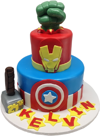 Marvel Heroes Tiered Cake - Birthday Cake Pic Of Avengers (500x500), Png Download