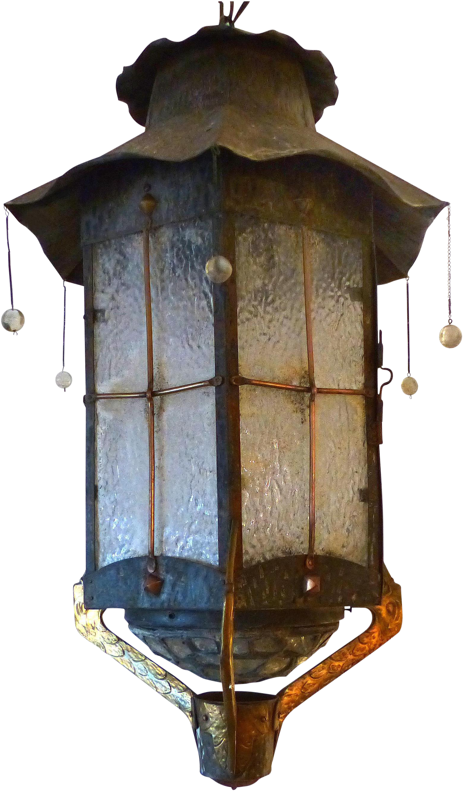Vintage Japanese Motif Lantern With Cranes Copper Bar, - Ceiling Fixture (1720x2932), Png Download