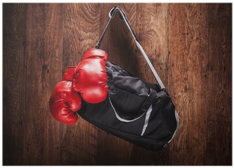 Sports Bag And Boxing Gloves Hanging On A Wall Poster - Rękawice Bokserskie Tapeta (400x400), Png Download